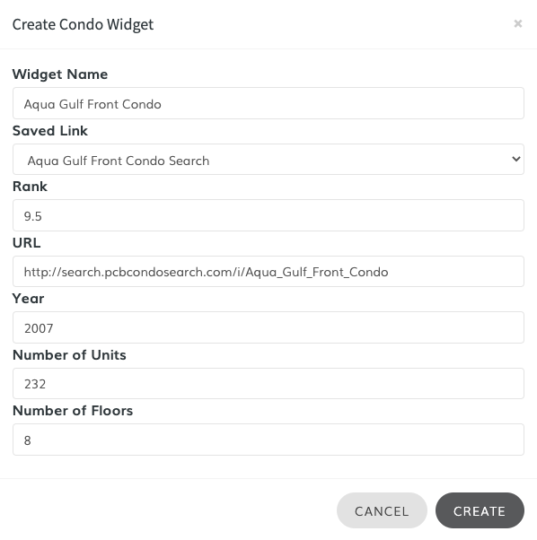 Aqua Gulf Saved Link selected and fields filled in the form