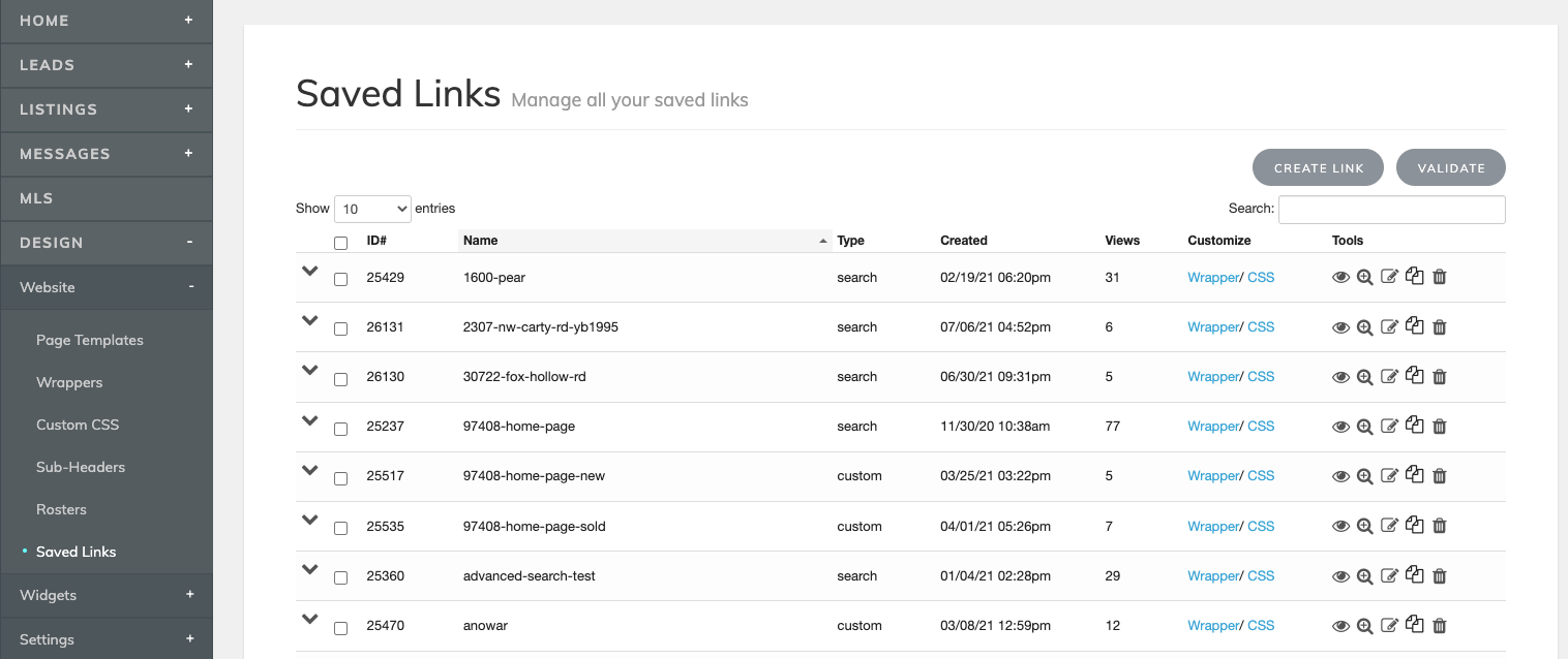 IDX Broker Saved Links Management