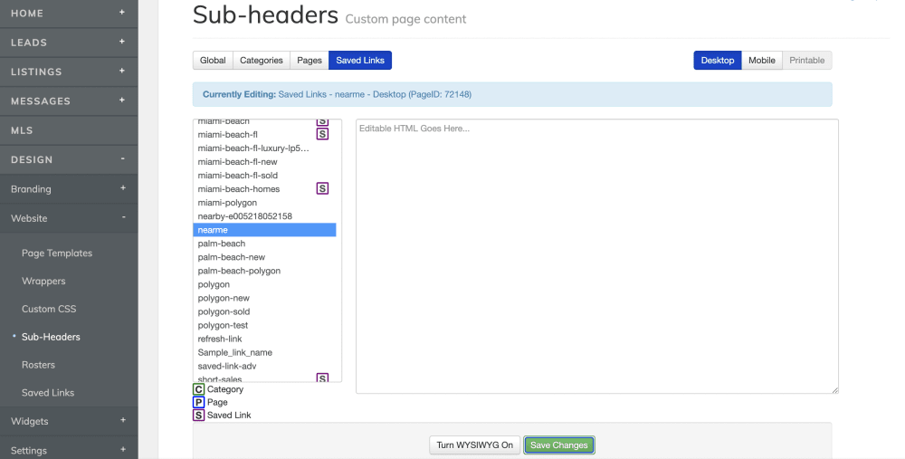 IDX Broker Saved Link sub-headers
