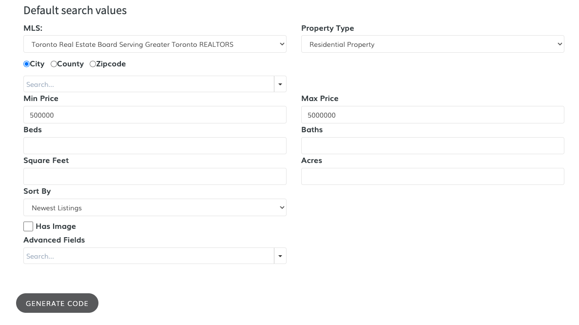 Set default settings for the listings
