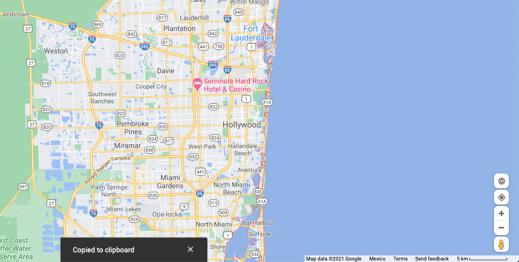 Map coordinates copied to clipboard
