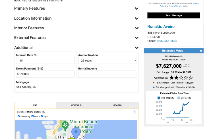 Mortgage calculator below the Additional section in Miami Detail template