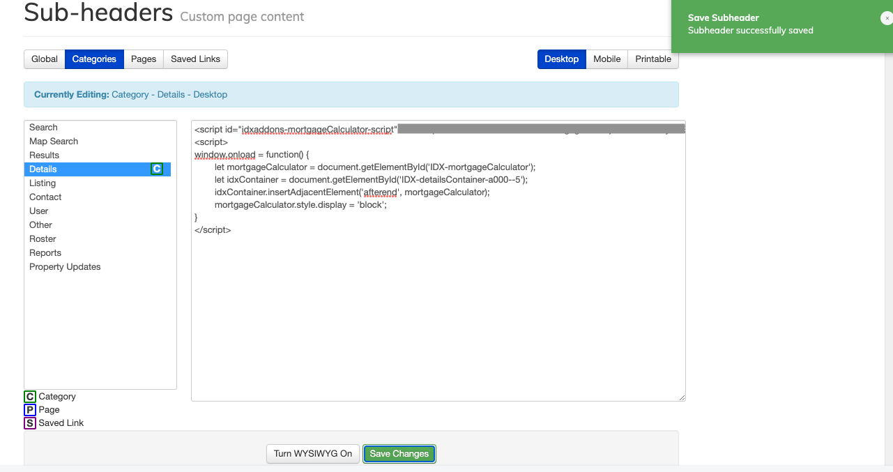 JavaScript code to change the position of the mortgage calculator