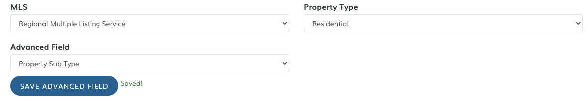 Select and save the Property Sub Type advanced field