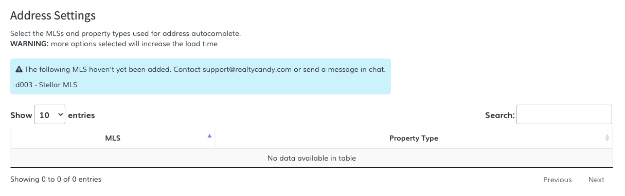 Warning if your MLS is not added