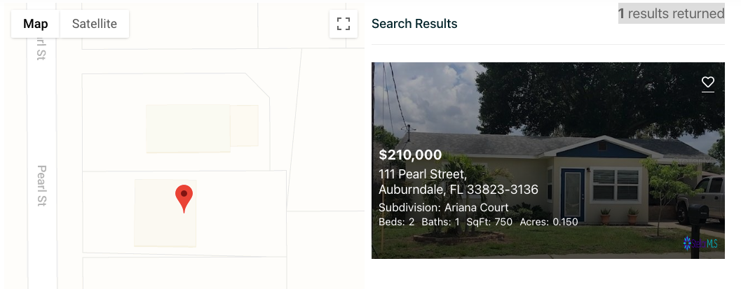 Listings that match search criteria