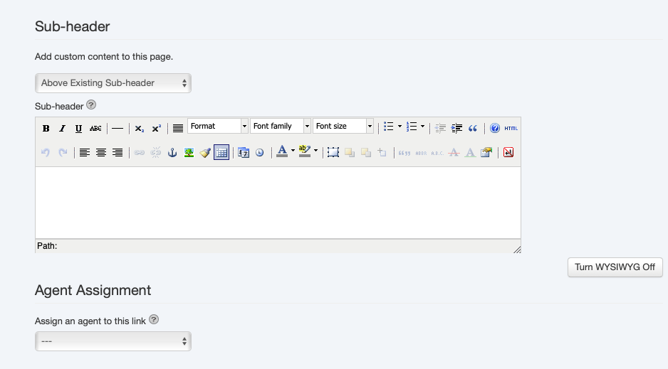 Rest of categories form: sub-header, agent assignment
