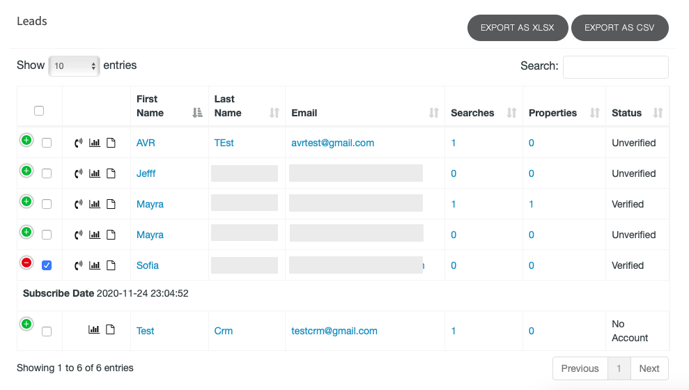 Leads selected to share the saved link