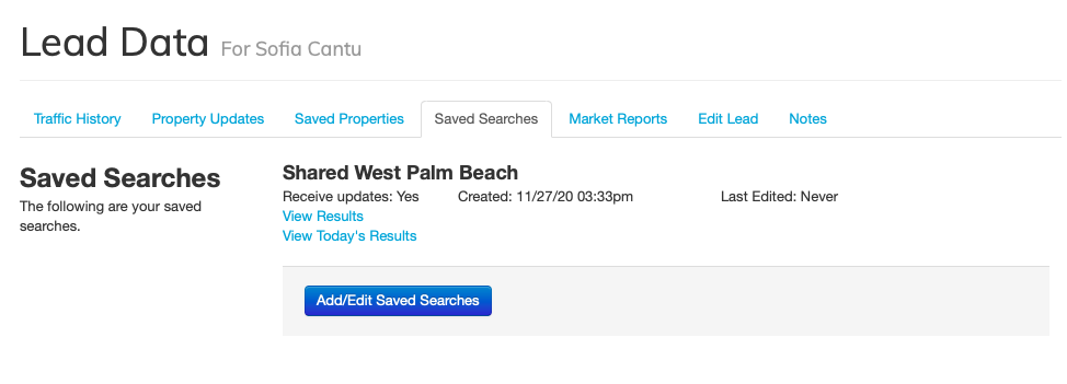 Shared searches assigned to the lead