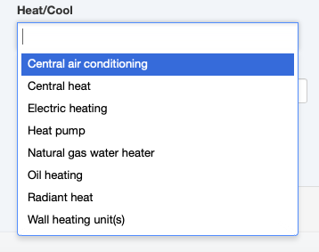 Example of optional search criteria selected