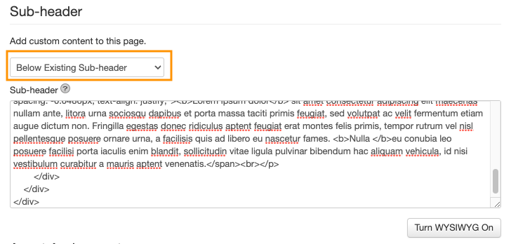 Sub-header section filled