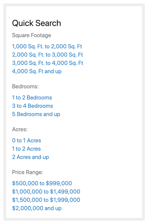 Quick Search sidebar