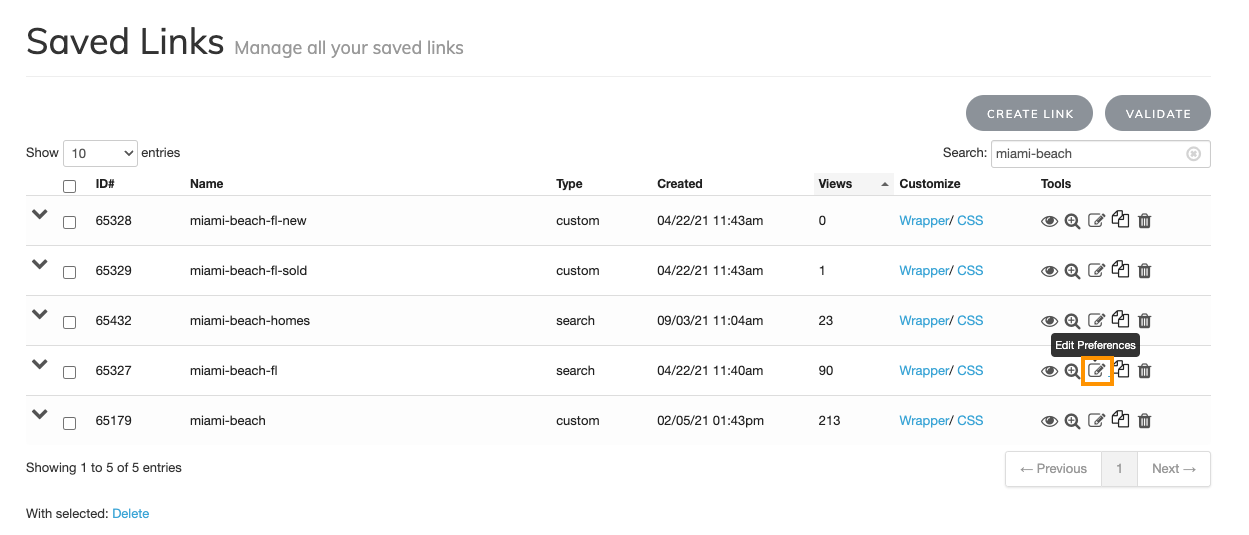 Edit Preferences button
