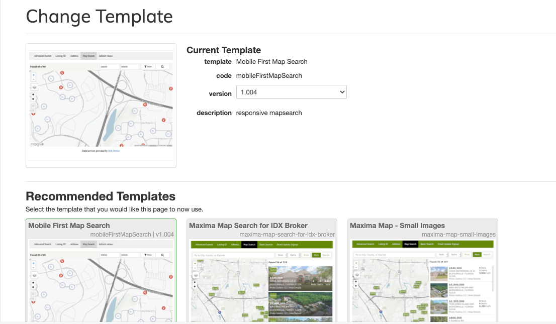 Map Search available templates