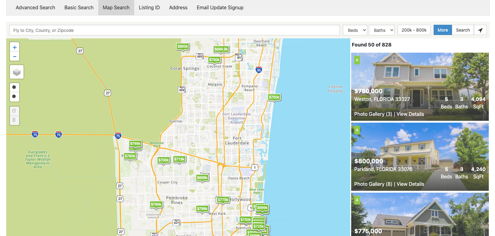 Maxima Map Search displayed in site