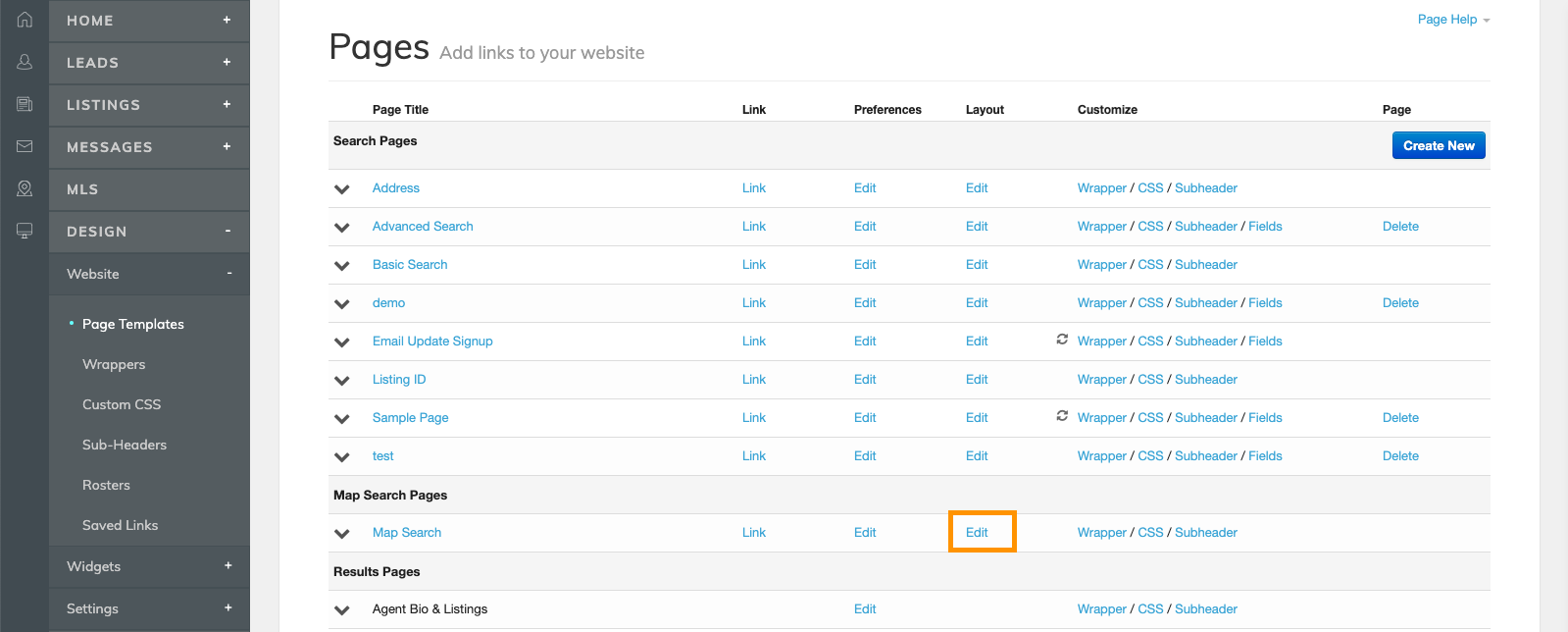 Edit Template/Layout of a page